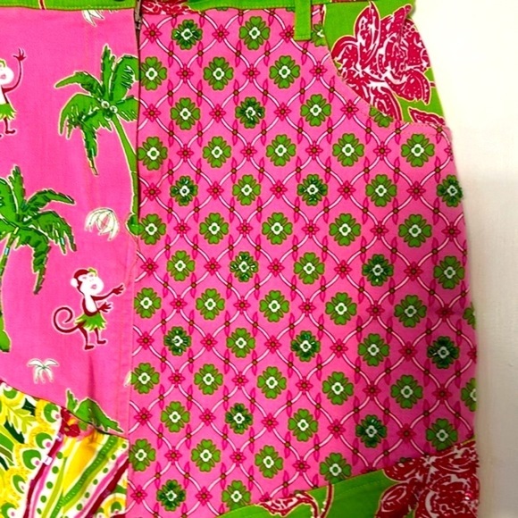 Women’s Vanity Petites Pink and Green Patchwork Style Preppy Cotton Blend Skirt - Picture 4 of 8